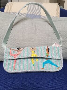 New Hand-Beaded Yoga Pose Shoulder Bag in Mint